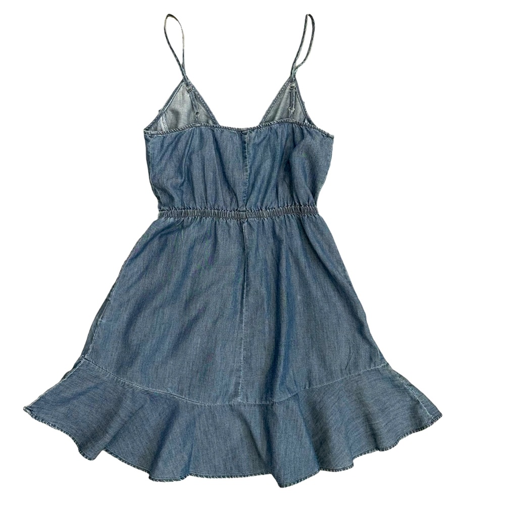 Express Chambray Ruffle Front Mini Dress - Picture 2 of 8